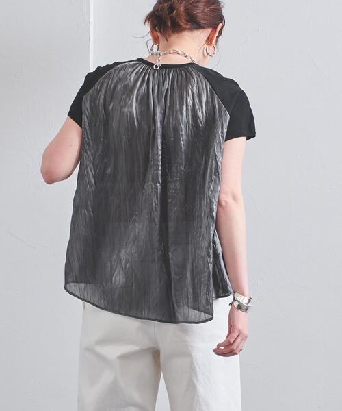 UNITED ARROWS（ユナイテッドアローズ）の「UBC シャイニー コンビ フレンチスリーブニット◆（ニット/セーター・レディース・ブラック/ネイビー/オフホワイト・FREE）」の2枚目の写真