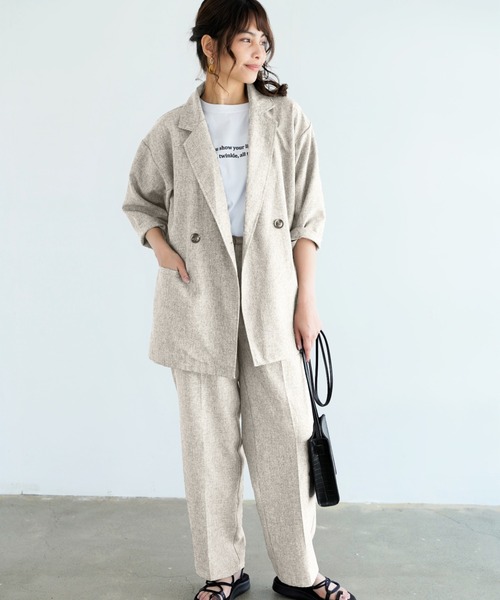 Chiaro（キアロ）の「リネンライクトラウザーパンツ（その他パンツ・レディース・ブラウン/アイボリー・FREE）」の4枚目の写真