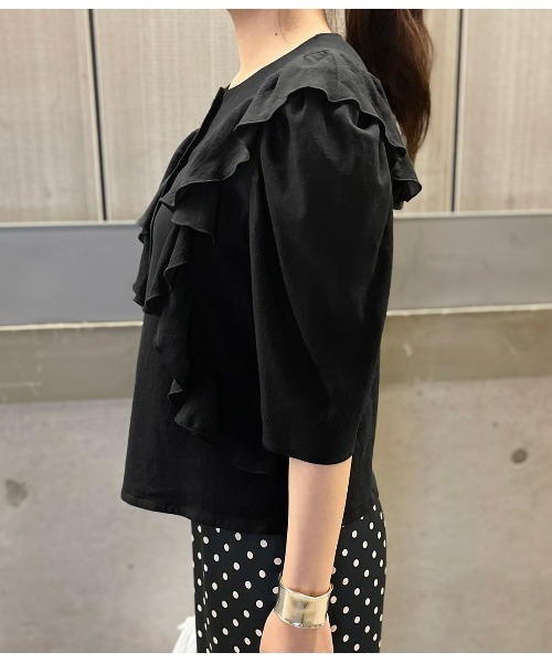 MADEMOISELLE ROPE'(マドモアゼル ロペ)の「【洗える】ラッフルコットンブラウス(シャツ/ブラウス・レディース・イエロー/ホワイト/ブラック/サックスブルー・38)」の7枚目の写真