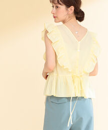 Ray BEAMS | Ray BEAMS / フリル ペプラム Vネック ノースリーブブラウス(シャツ/ブラウス)