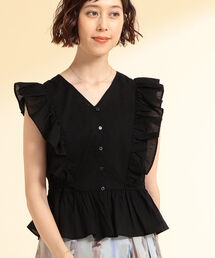 Ray BEAMS | Ray BEAMS / フリル ペプラム Vネック ノースリーブブラウス(シャツ/ブラウス)