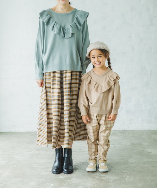 pairmanon（ペアマノン）の「【ママとおそろい】フリル長袖ニットプルオーバー（ニット/セーター・キッズ・ピンク/ブルー系その他3/ブラック/ミント/モカ/ベージュ/アイボリー・140/150/120/100/130/90/110）」の5枚目の写真