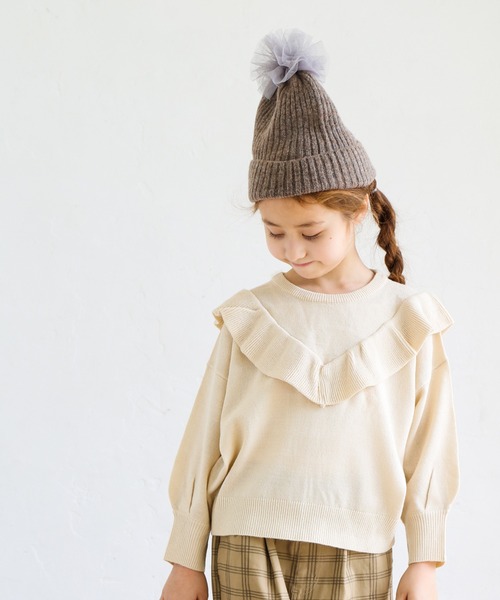 pairmanon（ペアマノン）の「【ママとおそろい】フリル長袖ニットプルオーバー（ニット/セーター・キッズ・ピンク/ブルー系その他3/ブラック/ミント/モカ/ベージュ/アイボリー・140/150/120/100/130/90/110）」の2枚目の写真