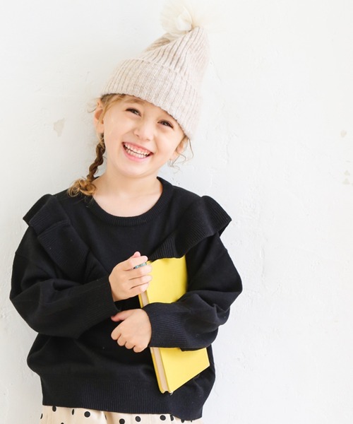 pairmanon（ペアマノン）の「【ママとおそろい】フリル長袖ニットプルオーバー（ニット/セーター・キッズ・ピンク/ブルー系その他3/ブラック/ミント/モカ/ベージュ/アイボリー・140/150/120/100/130/90/110）」の3枚目の写真