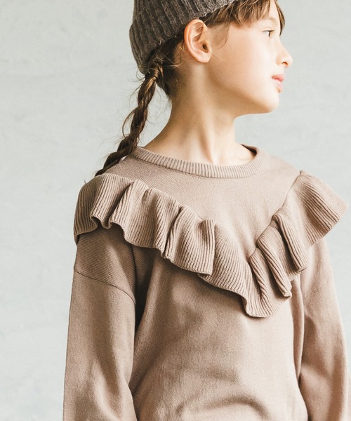 pairmanon（ペアマノン）の「【ママとおそろい】フリル長袖ニットプルオーバー（ニット/セーター・キッズ・ピンク/ブルー系その他3/ブラック/ミント/モカ/ベージュ/アイボリー・140/150/120/100/130/90/110）」の4枚目の写真