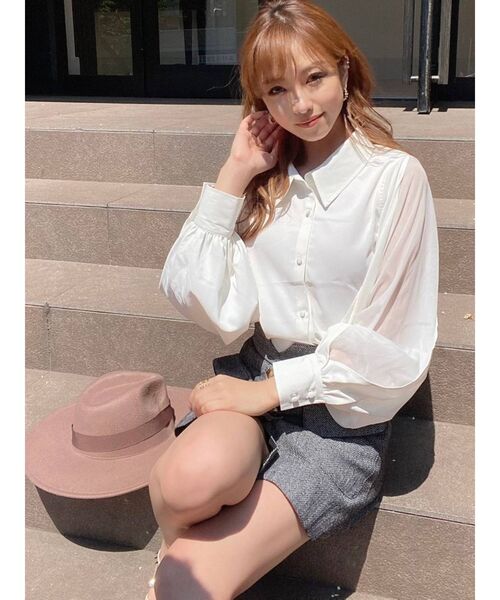 RESEXXY（リゼクシー）の「シアー袖切替シャツ（シャツ/ブラウス・レディース・ホワイト/ブラック/モカ・FREE）」の5枚目の写真