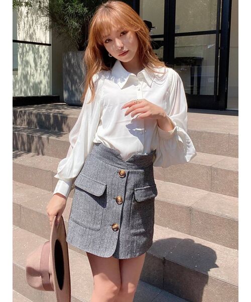 RESEXXY（リゼクシー）の「シアー袖切替シャツ（シャツ/ブラウス・レディース・ホワイト/ブラック/モカ・FREE）」の6枚目の写真