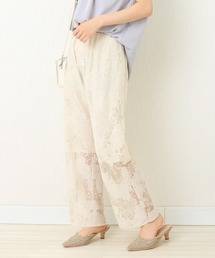 libelle more | 花柄レース刺繍 ウエストフリルストレートパンツ(その他パンツ)