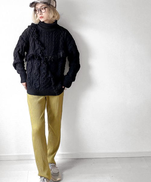 classicalelf（クラシカルエルフ）の「個性放つ1枚。フリンジ&ケーブル編みオーバーニット（ニット/セーター・レディース・ブラック/アイボリー/モカ・MEDIUM/LARGE/X-LARGE）」の12枚目の写真
