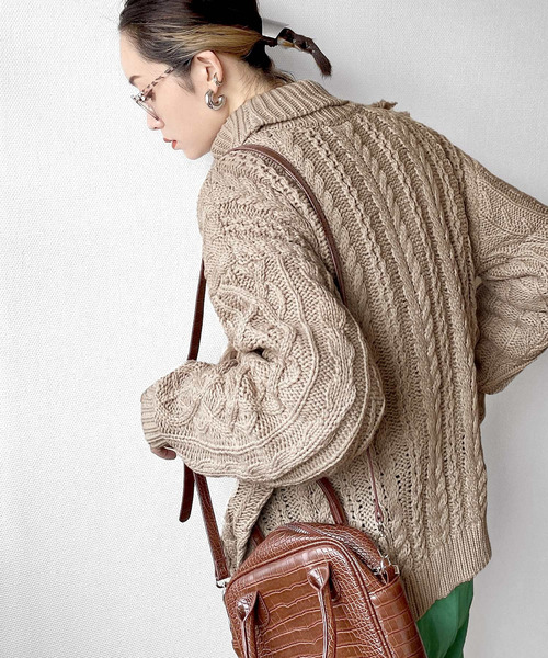 classicalelf（クラシカルエルフ）の「個性放つ1枚。フリンジ&ケーブル編みオーバーニット（ニット/セーター・レディース・ブラック/アイボリー/モカ・MEDIUM/LARGE/X-LARGE）」の9枚目の写真