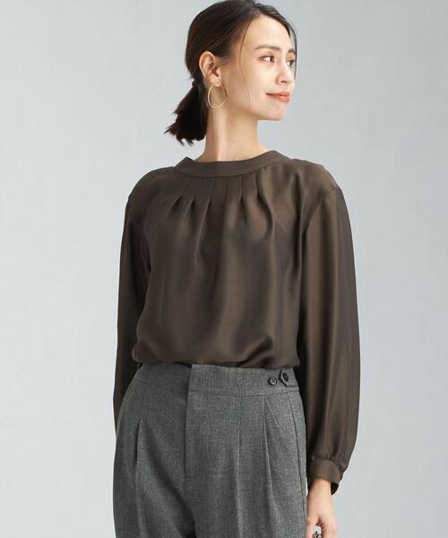 green label relaxing（グリーンレーベルリラクシング）の「ハイネック ギャザー ブラウス（シャツ/ブラウス・レディース・ダークブラウン/その他1/マスタード/ホワイト・FREE）」の2枚目の写真