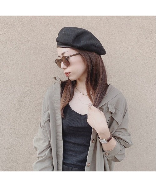 14+(イチヨンプラス)の「ウールフラノアーミーベレー帽(ハンチング/ベレー帽・レディース・ブラック/ネイビー/ブラウン/グレー・FREE)」の6枚目の写真