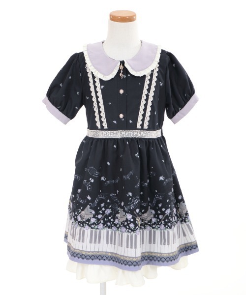 axes femme（アクシーズファム）の「鍵盤×バラ柄クラシカルＯＰ（ワンピース・キッズ・ブラック/ワイン・SMALL/MEDIUM/LARGE/X-LARGE）」の15枚目の写真