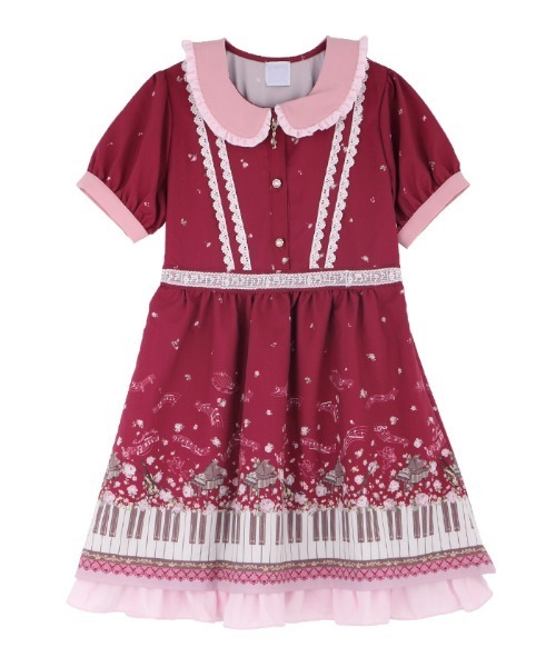 axes femme（アクシーズファム）の「鍵盤×バラ柄クラシカルＯＰ（ワンピース・キッズ・ブラック/ワイン・SMALL/MEDIUM/LARGE/X-LARGE）」の5枚目の写真