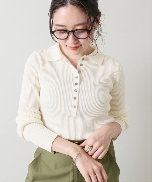 IENA（イエナ）の「3x3リブポロ衿プルオーバー◆（ニット/セーター・レディース・ブラック系その他/チャコールグレー/アイボリー/グリーン/ダークブルー/ブルー・FREE）」の2枚目の写真