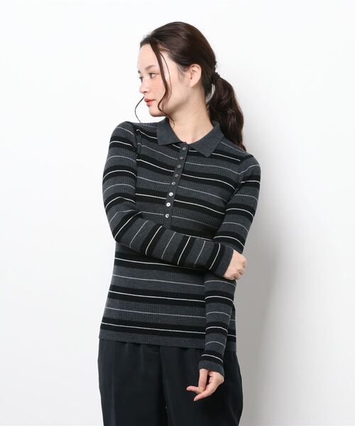 IENA（イエナ）の「3x3リブポロ衿プルオーバー◆（ニット/セーター・レディース・ブラック系その他/チャコールグレー/アイボリー/グリーン/ダークブルー/ブルー・FREE）」の9枚目の写真