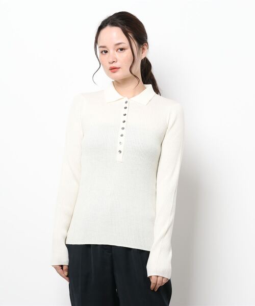 IENA（イエナ）の「3x3リブポロ衿プルオーバー◆（ニット/セーター・レディース・ブラック系その他/チャコールグレー/アイボリー/グリーン/ダークブルー/ブルー・FREE）」の13枚目の写真