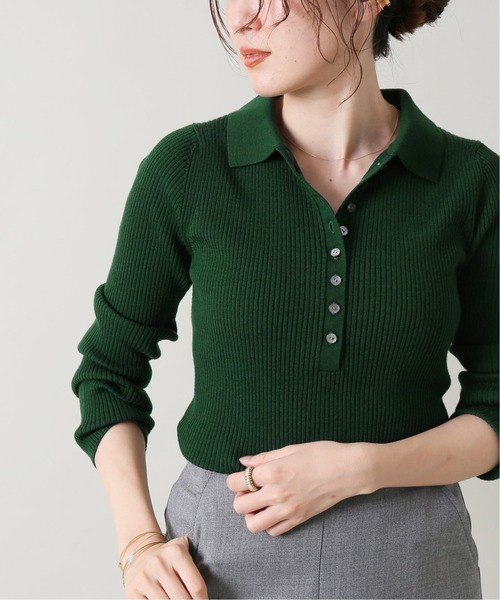 IENA（イエナ）の「3x3リブポロ衿プルオーバー◆（ニット/セーター・レディース・ブラック系その他/チャコールグレー/アイボリー/グリーン/ダークブルー/ブルー・FREE）」の14枚目の写真