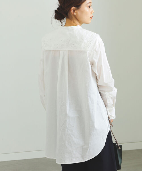 セール Beams Heart Heart トップス 刺繍襟付き ロングスリーブブラウス シャツ ブラウス Beams Heart ビームスハート のファッション