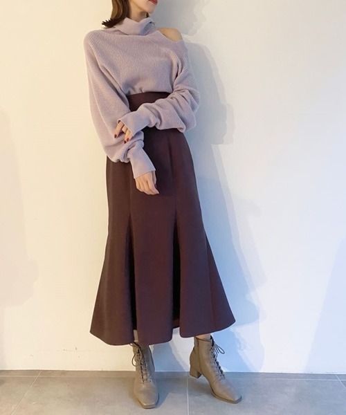 SNIDEL ハイウエストヘムフレアスカート モカ SNIDEL（スナイデル）の「ハイウエストヘムフレアスカート