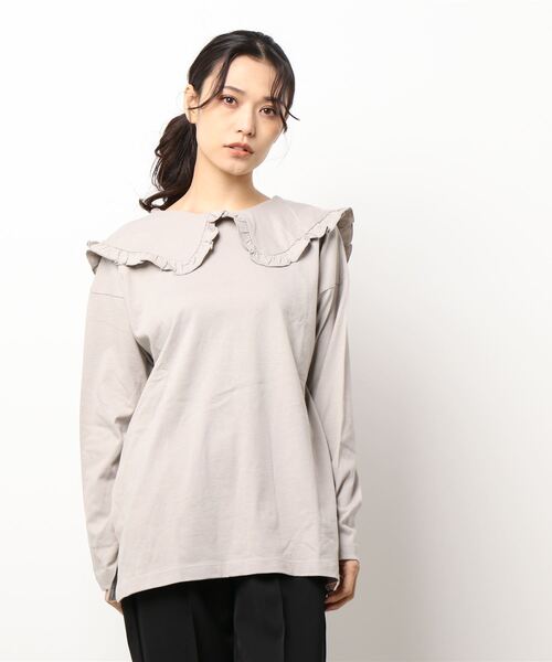 Te chichi TERRASSE（テチチテラス）の「ビッグカラー前後2WAYトップス（Tシャツ/カットソー・レディース・オフホワイト/ブラック/モカ・ﾌﾘ-）」の3枚目の写真