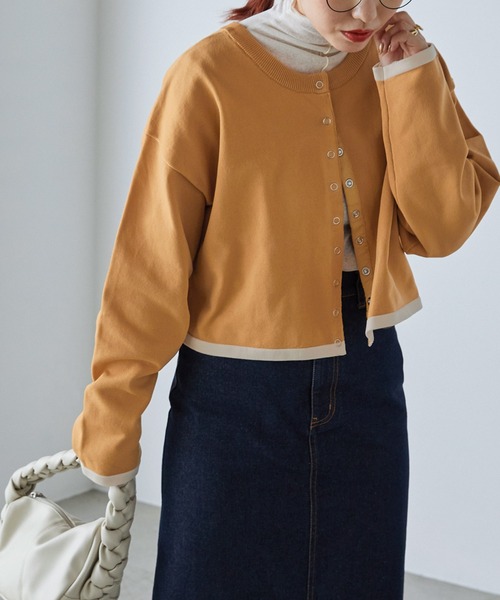 forksy.（フォルクシー）の「【forksy.】前後２WAYリングスナップクロップドカーディガン（カーディガン/ボレロ・レディース・ブラック/アイボリー/ピンク/グリーン/ロイヤルブルー/ブラック×ホワイト/チャコールグレー/ネイビー/オレンジ/ブラック×グリーン/サックスブルー/モスグリーン・FREE）」の12枚目の写真