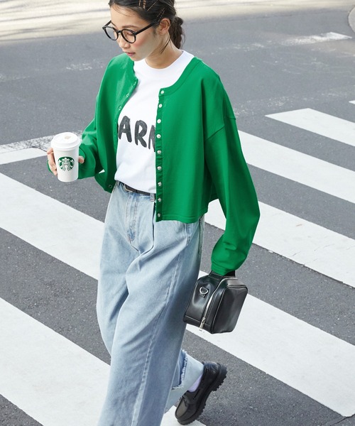 forksy.（フォルクシー）の「【forksy.】前後２WAYリングスナップクロップドカーディガン（カーディガン/ボレロ・レディース・ブラック/アイボリー/ピンク/グリーン/ロイヤルブルー/ブラック×ホワイト/チャコールグレー/ネイビー/オレンジ/ブラック×グリーン/サックスブルー/モスグリーン・FREE）」の7枚目の写真