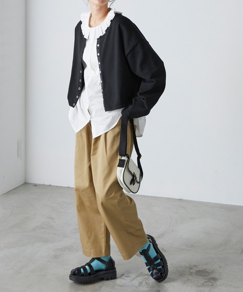 forksy.】前後2WAYリングスナップクロップドカーディガン