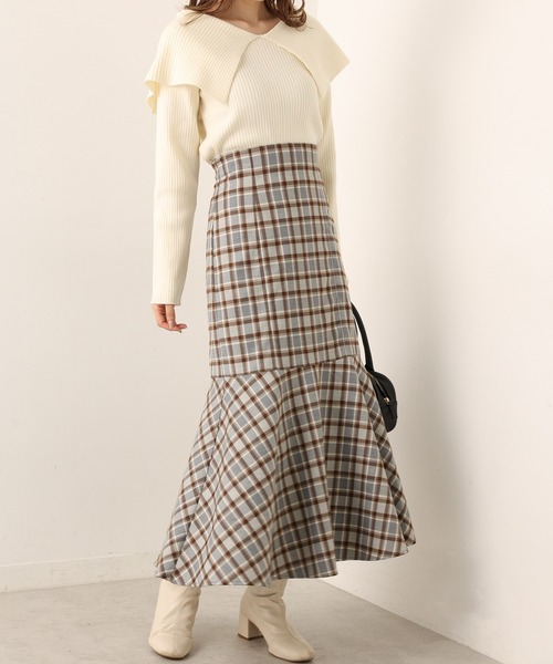 one after another NICE CLAUP(ワンアフターアナザーナイスクラップ)の「Sサイズあり チェックマーメイドスカート WEB限定商品(スカート・レディース・グレー系その他/ベージュ系その他/ブルー系その他・SMALL/MEDIUM)」の7枚目の写真