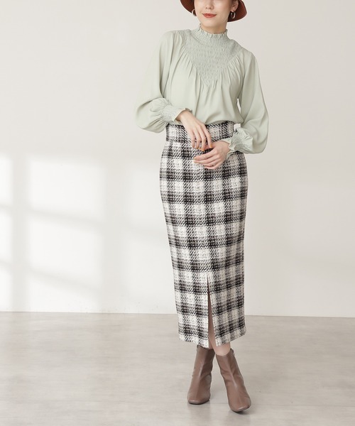 N.（N. Natural Beauty Basic）（エヌエヌナチュラルビューティーベーシック）の「【S Size Line】◆ツイードチェックタイトスカート（スカート・レディース・ブラック系その他/ブルー系その他・SMALL/MEDIUM）」の2枚目の写真