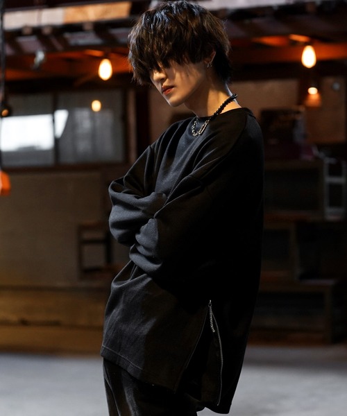 G.O.C（ジーオーシー）の「サイドジップルーズシルキーポンチロンT（Tシャツ/カットソー・メンズ・ホワイト/チャコールグレー/ブラック・MEDIUM/LARGE）」の2枚目の写真