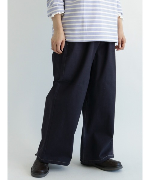 Samansa Mos2（サマンサ モスモス）の「配色ステッチストレートパンツ（その他パンツ・レディース・ベージュ/ネイビー/オフホワイト・ﾌﾘ-）」の3枚目の写真