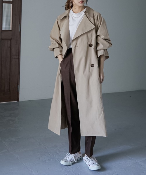 Fashion Letter（ファッションレター）の「バックシフォンロング丈トレンチコート（トレンチコート・レディース・ベージュ/ブルー/グレイッシュベージュ・M/L）」の20枚目の写真