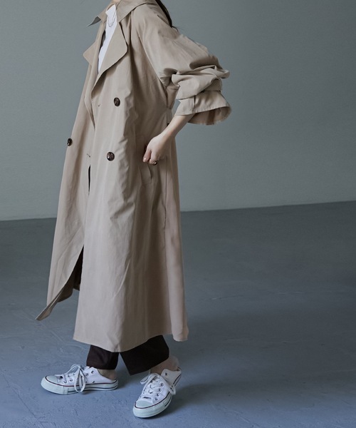 Fashion Letter（ファッションレター）の「バックシフォンロング丈トレンチコート（トレンチコート・レディース・ベージュ/ブルー/グレイッシュベージュ・M/L）」の12枚目の写真