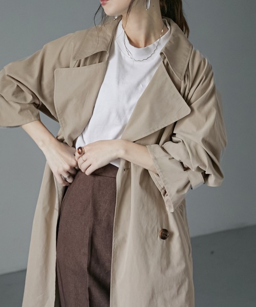 Fashion Letter（ファッションレター）の「バックシフォンロング丈トレンチコート（トレンチコート・レディース・ベージュ/ブルー/グレイッシュベージュ・M/L）」の7枚目の写真