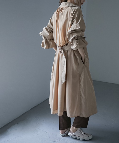 Fashion Letter（ファッションレター）の「バックシフォンロング丈トレンチコート（トレンチコート・レディース・ベージュ/ブルー/グレイッシュベージュ・M/L）」の4枚目の写真