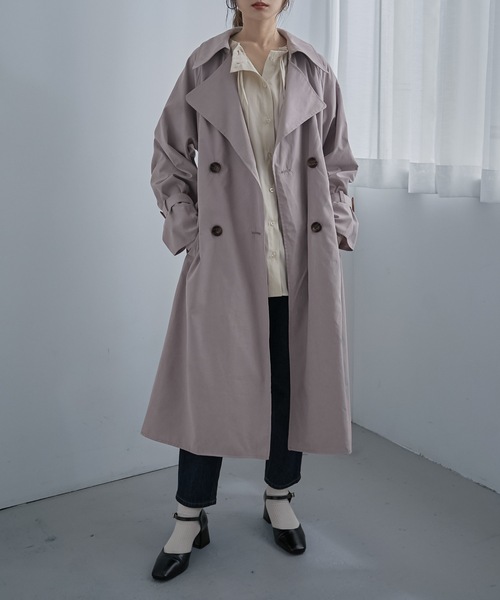 Fashion Letter（ファッションレター）の「バックシフォンロング丈トレンチコート（トレンチコート・レディース・ベージュ/ブルー/グレイッシュベージュ・M/L）」の5枚目の写真