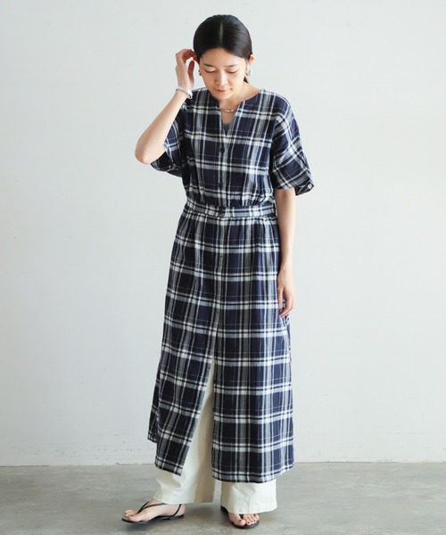 セール オーガニックチェック 半袖ワンピース ワンピース Nombre Impair ノンブルアンペール のファッション通販 Zozotown