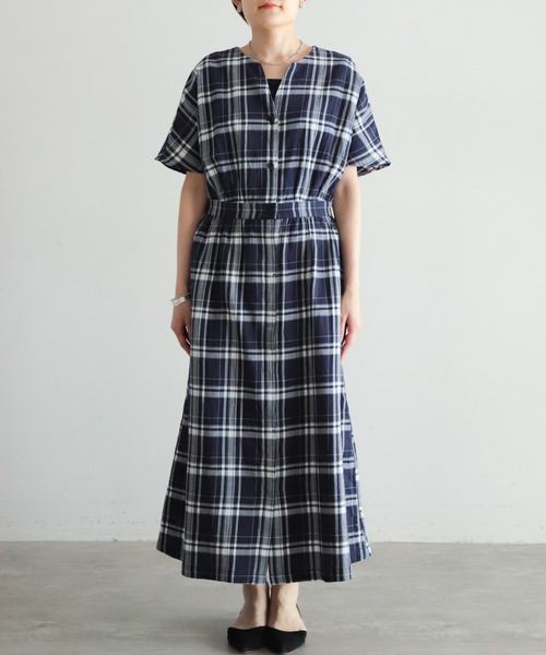 NOMBRE IMPAIR(ノンブルアンペール)の「オーガニックチェック 半袖ワンピース(ワンピース・レディース・ブラウン/ネイビー・FREE)」の12枚目の写真