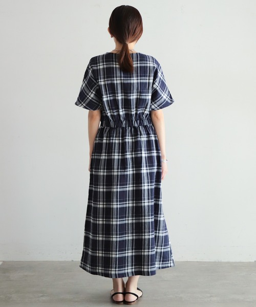 NOMBRE IMPAIR(ノンブルアンペール)の「オーガニックチェック 半袖ワンピース(ワンピース・レディース・ブラウン/ネイビー・FREE)」の14枚目の写真