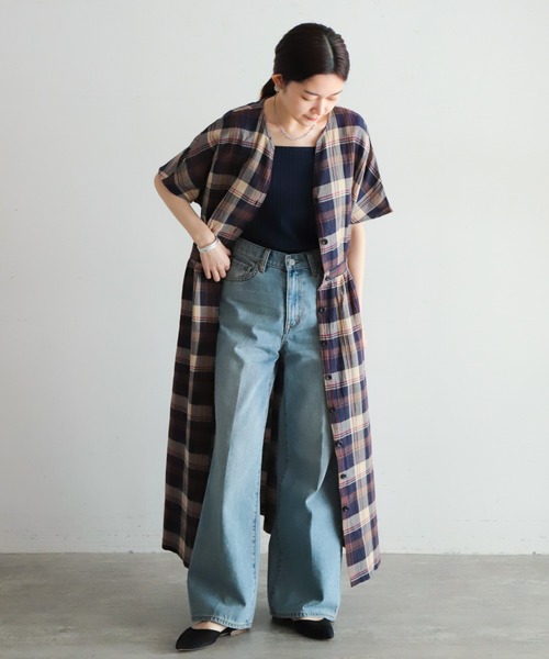 NOMBRE IMPAIR(ノンブルアンペール)の「オーガニックチェック 半袖ワンピース(ワンピース・レディース・ブラウン/ネイビー・FREE)」の7枚目の写真