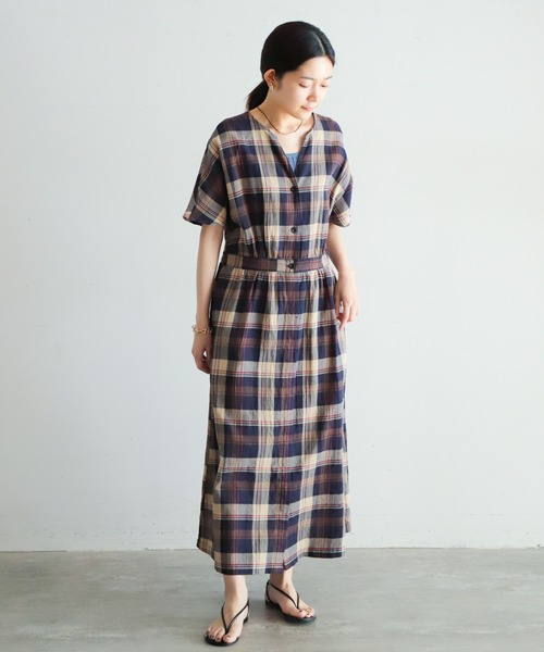 NOMBRE IMPAIR(ノンブルアンペール)の「オーガニックチェック 半袖ワンピース(ワンピース・レディース・ブラウン/ネイビー・FREE)」の17枚目の写真