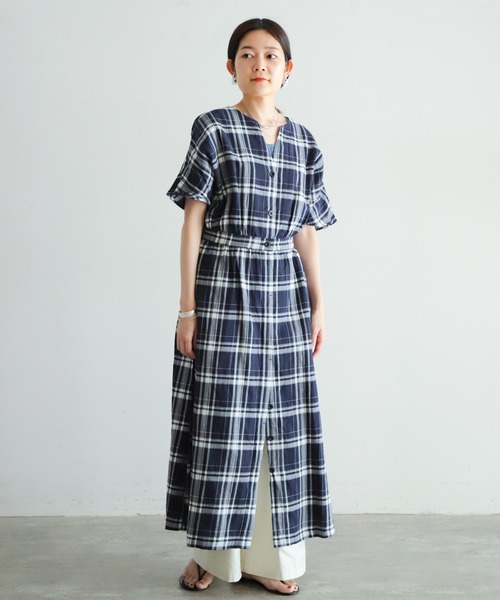 NOMBRE IMPAIR(ノンブルアンペール)の「オーガニックチェック 半袖ワンピース(ワンピース・レディース・ブラウン/ネイビー・FREE)」の22枚目の写真