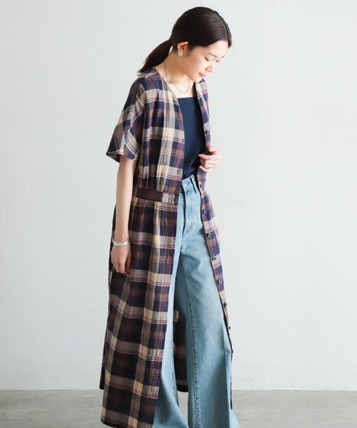 NOMBRE IMPAIR(ノンブルアンペール)の「オーガニックチェック 半袖ワンピース(ワンピース・レディース・ブラウン/ネイビー・FREE)」の21枚目の写真