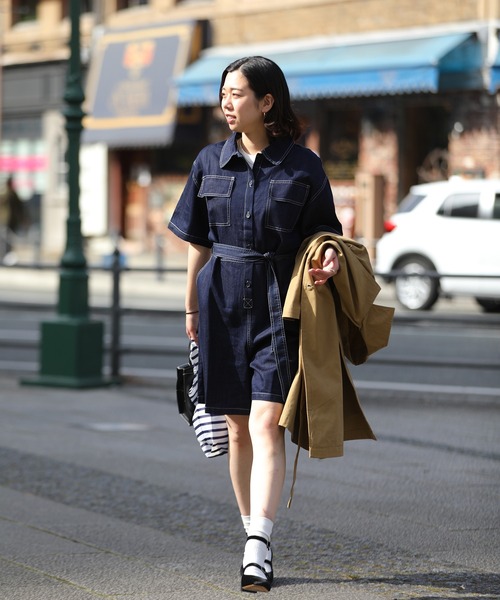 【関税込み】YMC ブルー Sindy ジャンプスーツ sara&cake（サラアンドケイク）の「デニムジャンプスーツ