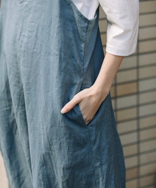 Munich（ミューニック）の「40sフレンチリネンコンビネゾン（サロペット/オーバーオール・レディース・ブラック/カーキ/ブルーグレー・S）」の18枚目の写真