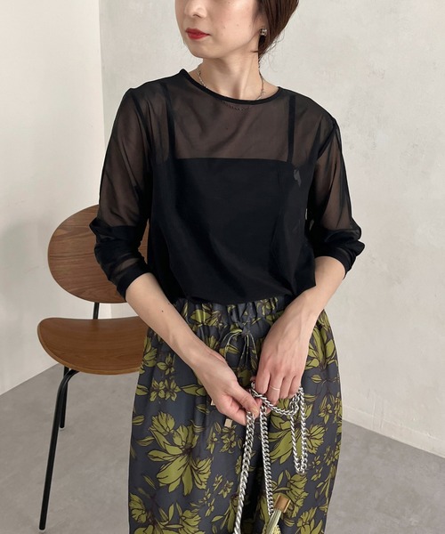 CAPRICIEUX LE'MAGE（カプリシューレマージュ）の「パワーメッシュプルオーバー（Tシャツ/カットソー・レディース・ブラック/ベージュ/ライトグリーン・FREE）」の2枚目の写真