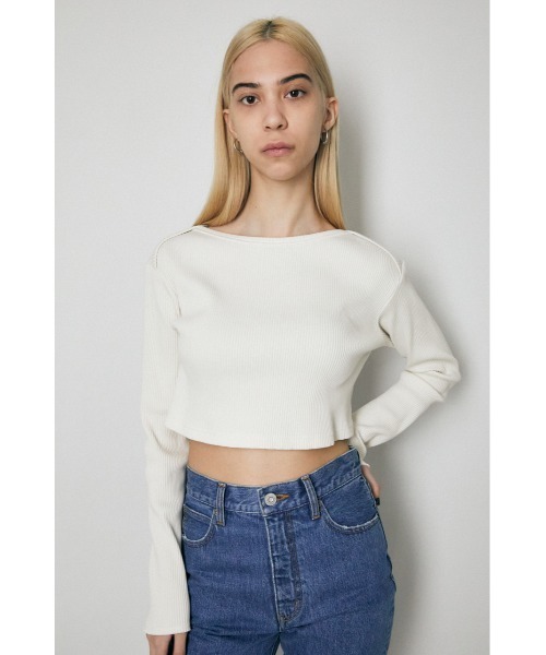 MOUSSY（マウジー）の「CROPPED RIB LONG Tシャツ（Tシャツ/カットソー・レディース・ライトブルー/ブラック/オフホワイト/レッド・FREE）」の5枚目の写真