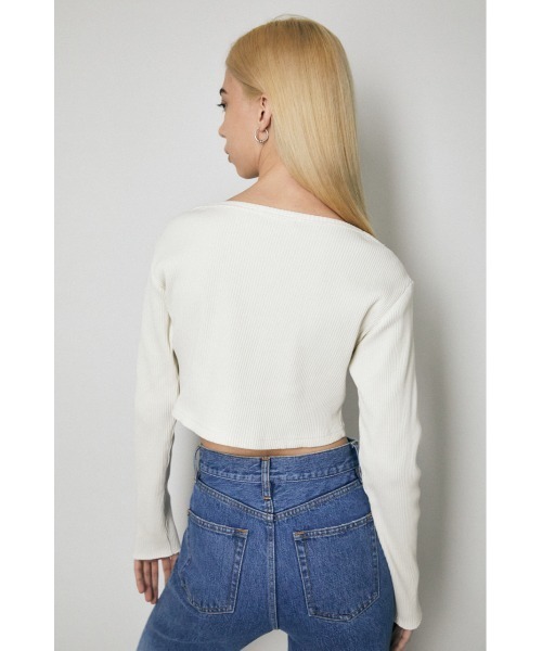 MOUSSY（マウジー）の「CROPPED RIB LONG Tシャツ（Tシャツ/カットソー・レディース・ライトブルー/ブラック/オフホワイト/レッド・FREE）」の6枚目の写真
