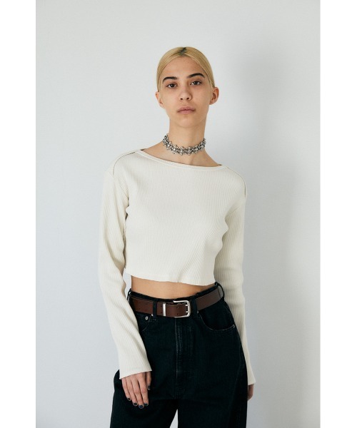 MOUSSY（マウジー）の「CROPPED RIB LONG Tシャツ（Tシャツ/カットソー・レディース・ライトブルー/ブラック/オフホワイト/レッド・FREE）」の7枚目の写真
